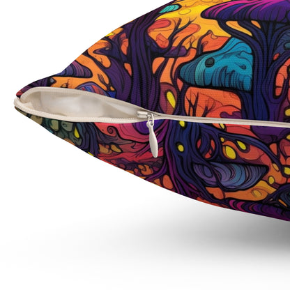 Psychedelic Spore Forest Throw Pillow