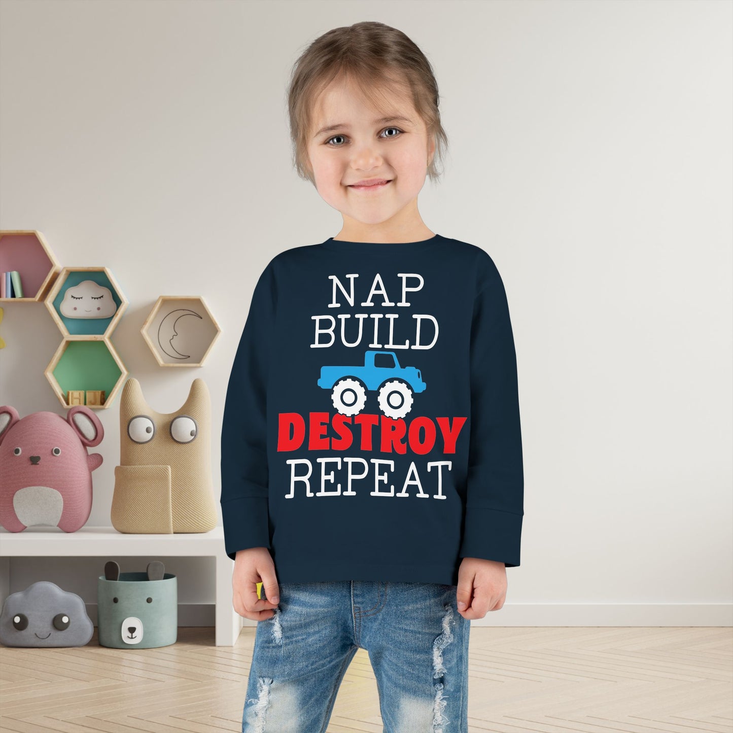 Nap Build Destroy Repeat Toddler Long Sleeve Tee
