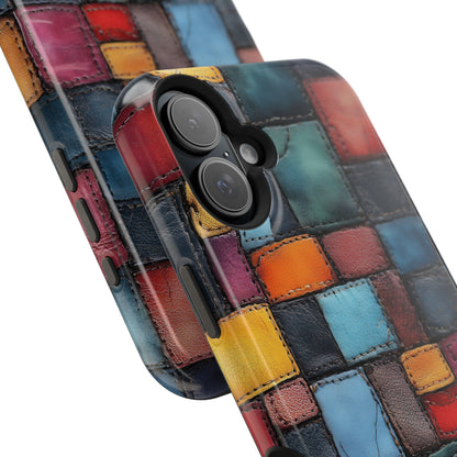 Coloerful Leather Patchwork MagSafe® Compatible Tough Case for iPhone