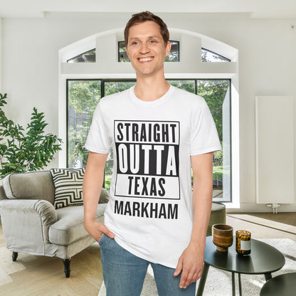 Straight Outta Texas (Light Colors, Black Text) Adult T-shirt