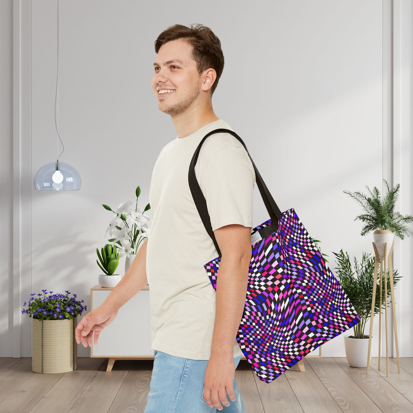 Warped Purple Checkered Canvas Tote Bag