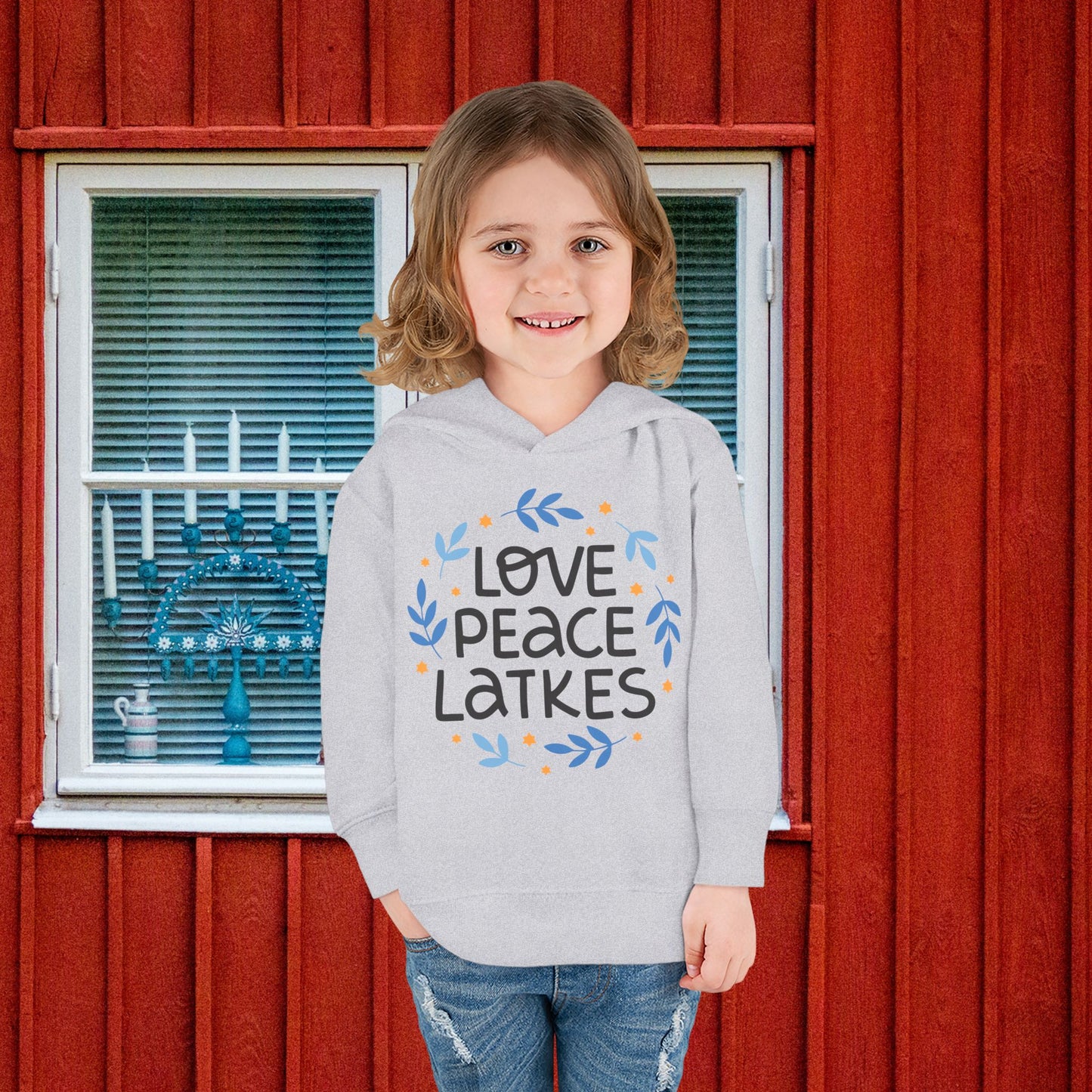 Hanukkah Love Peace Latkes Toddler Pullover Fleece Hoodie