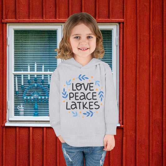 Hanukkah Love Peace Latkes Toddler Pullover Fleece Hoodie