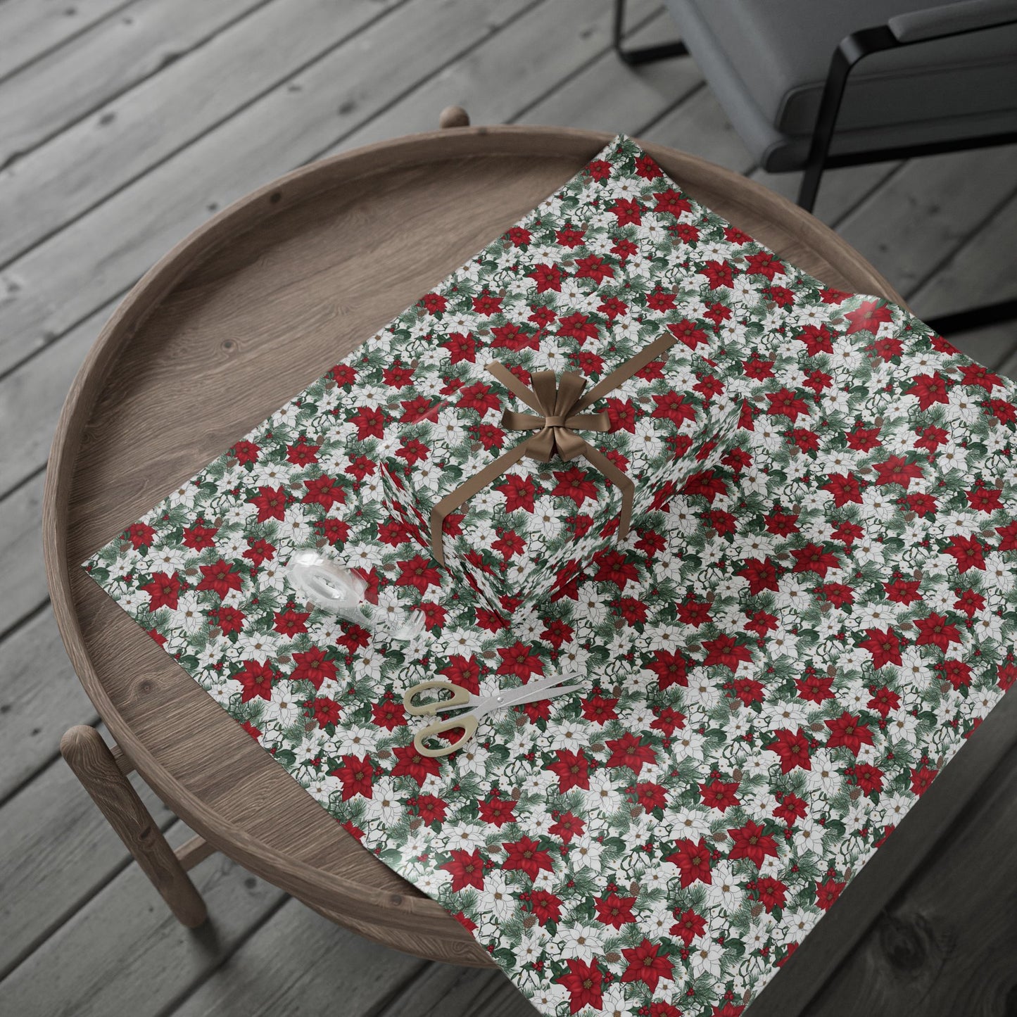 Winter Poinsettia Garden Wrapping Paper