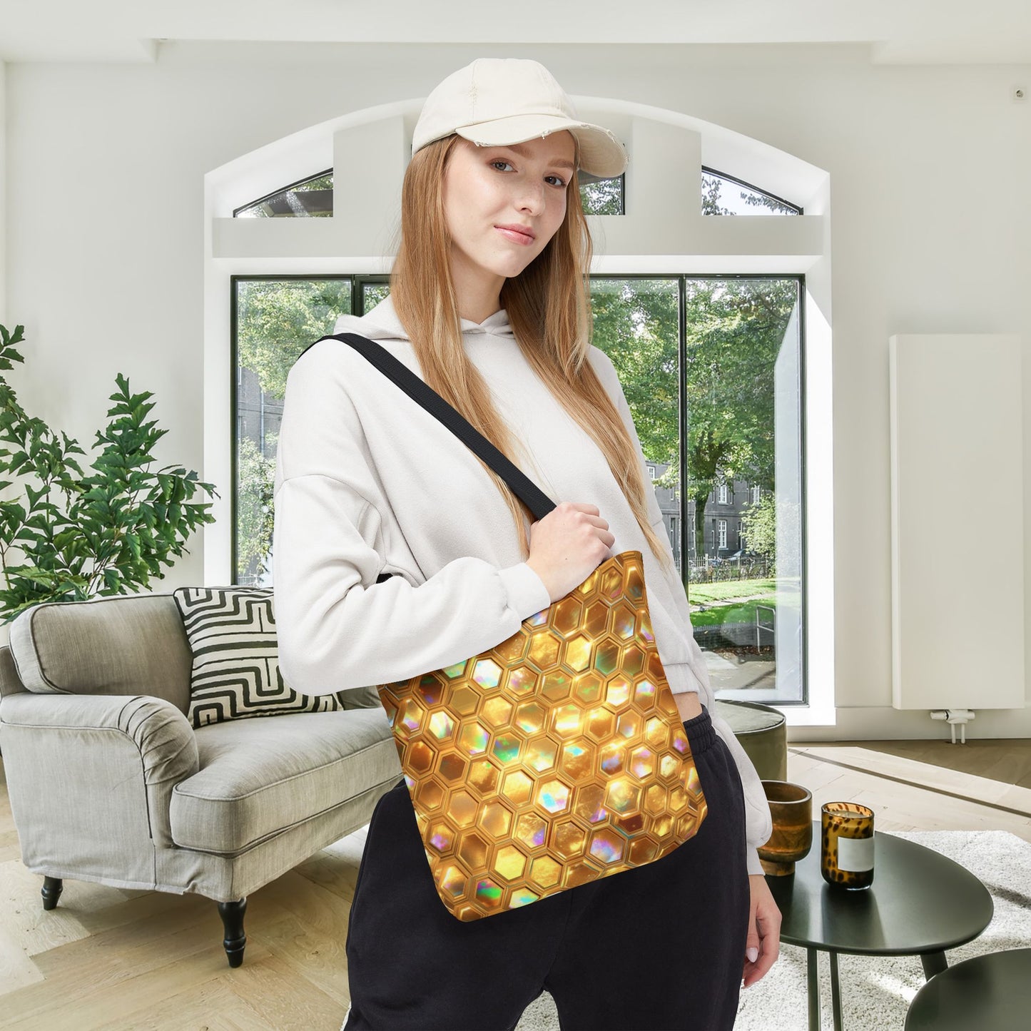 Golden Prism Grid Canvas Tote Bag
