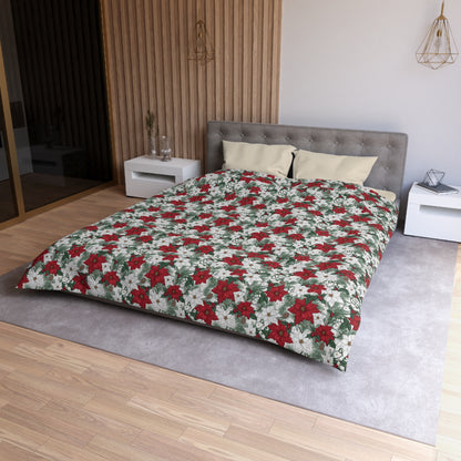 Winter Poinsettia Garden Microfiber Duvet Cover