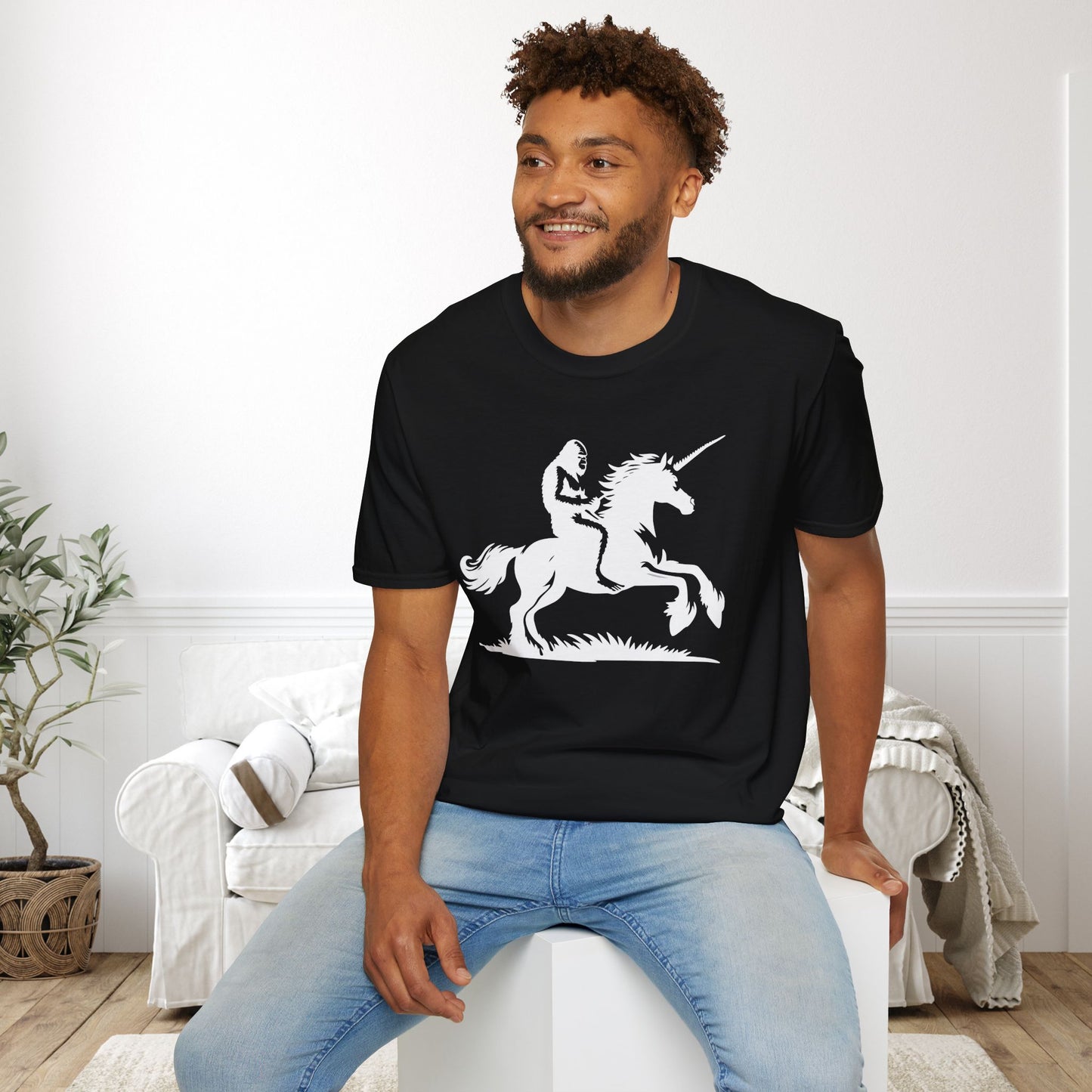 Bigfoot Rides A Unicorn Adult T-shirt