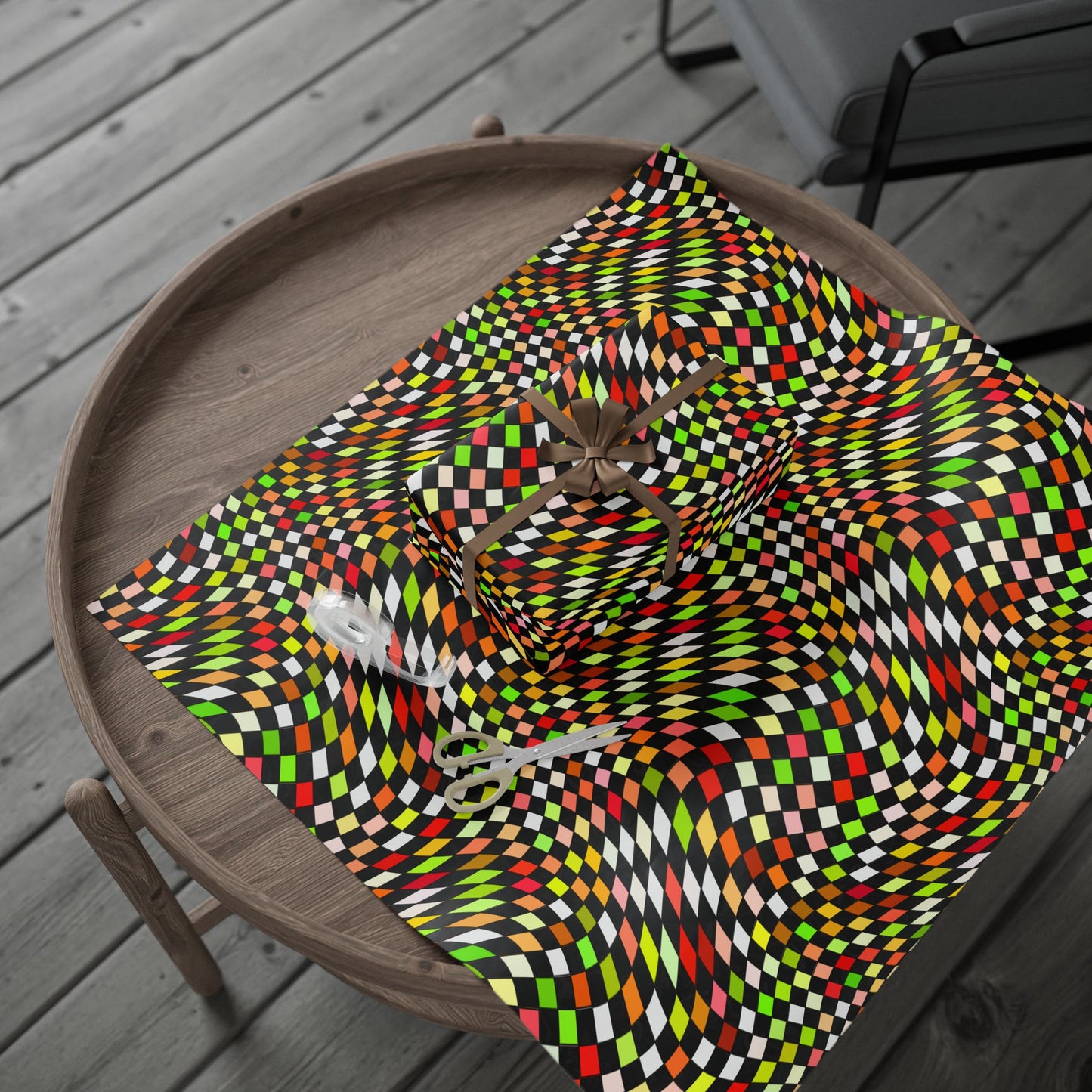 Warped Yellow/Green Checkered Wrapping Paper