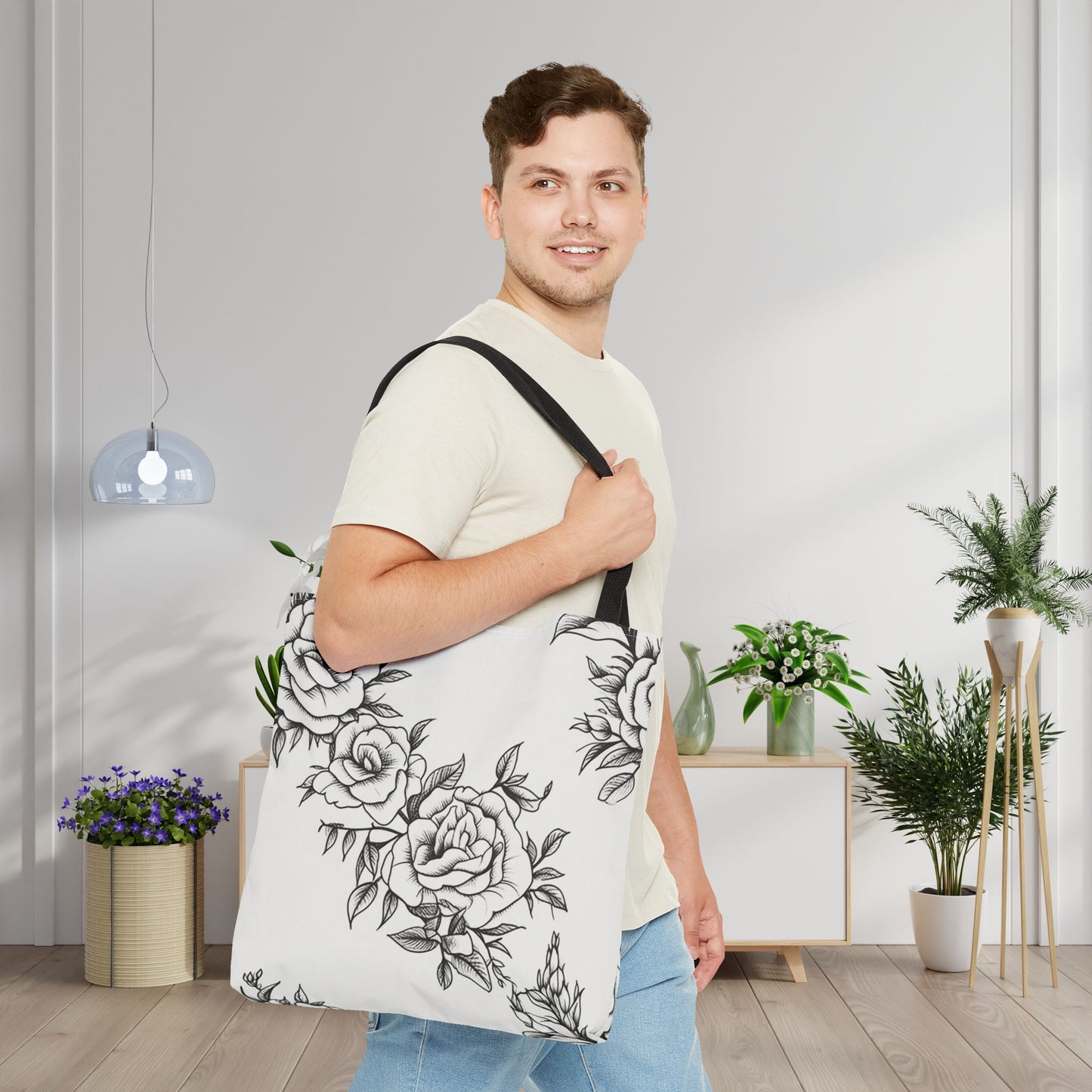 Midnight Rose Sketch Canvas Tote Bag
