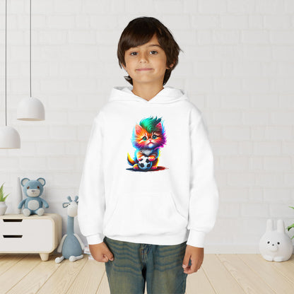 Cute Colorful Kitty w/Soccer Ball Youth Hoodie