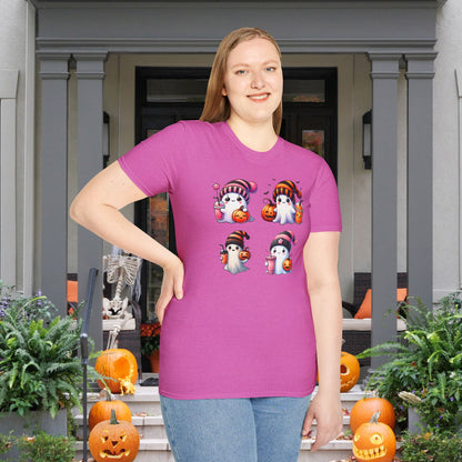 Cute Ghosts w/Pumpkins Adult T-shirt
