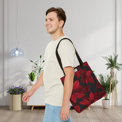 Midnight Poinsettia Garden Canvas Tote Bag