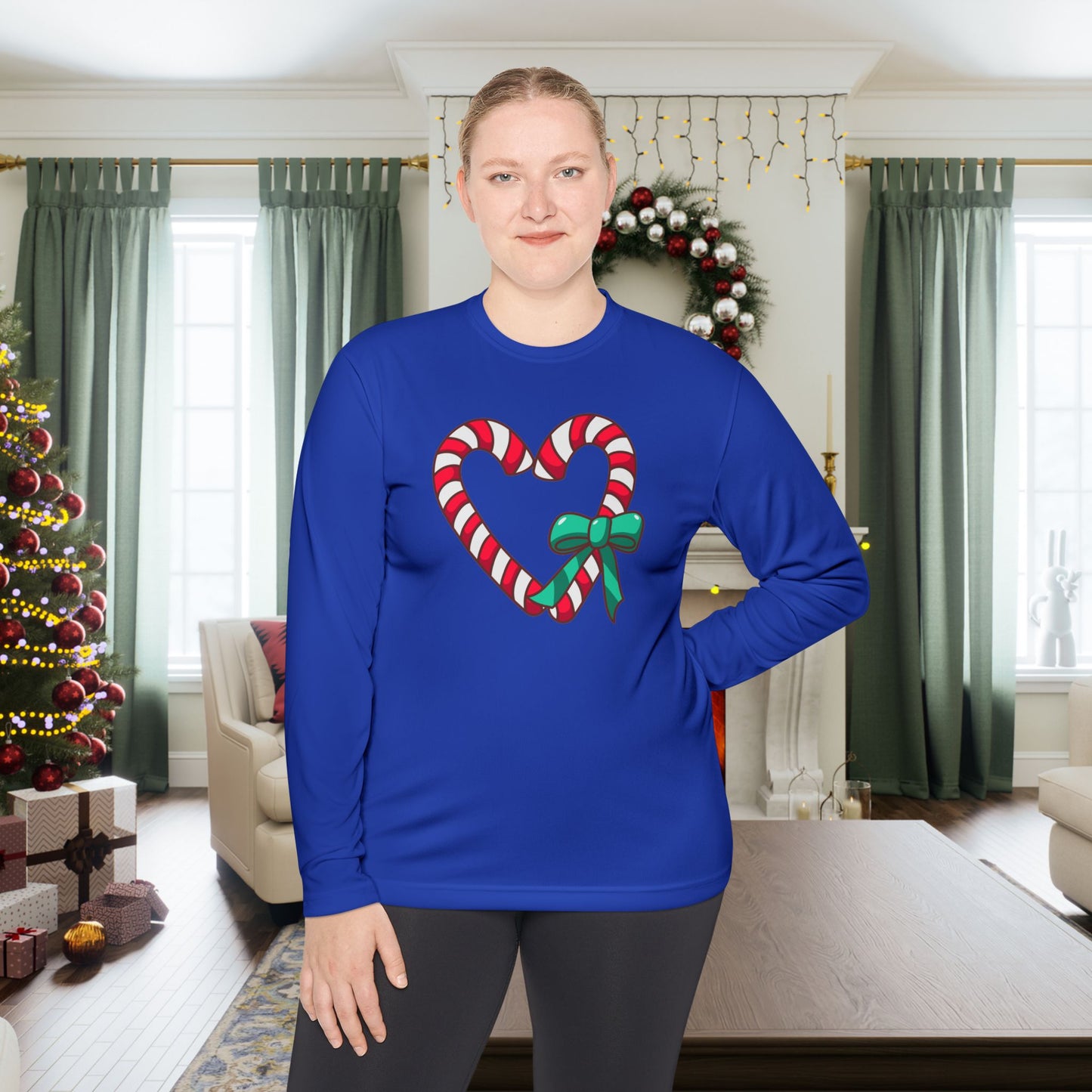 Candy Cane Heart Adult Long Sleeve Tee