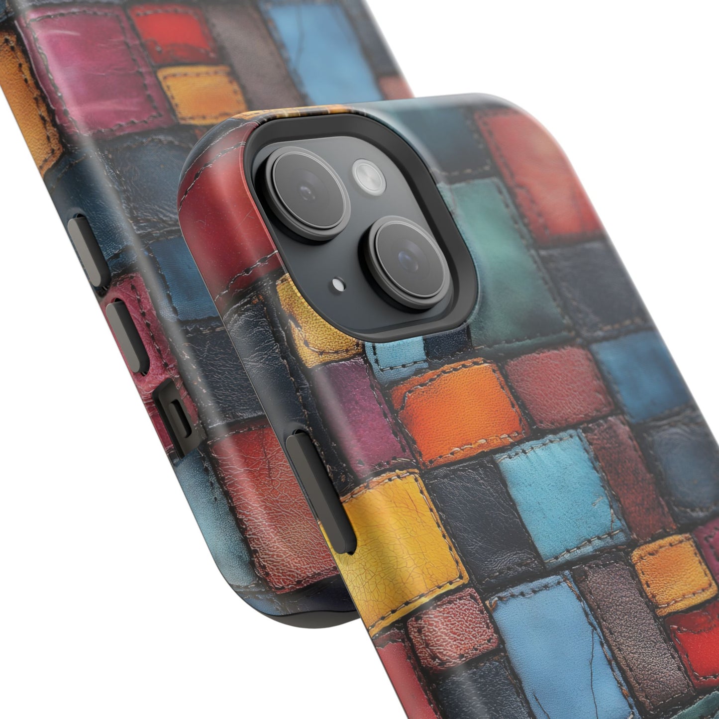 Coloerful Leather Patchwork MagSafe® Compatible Tough Case for iPhone