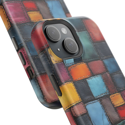 Coloerful Leather Patchwork MagSafe® Compatible Tough Case for iPhone