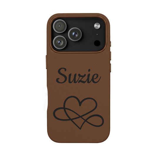 Personalized Name & Infinity Heart Engraved Leather Phone Case