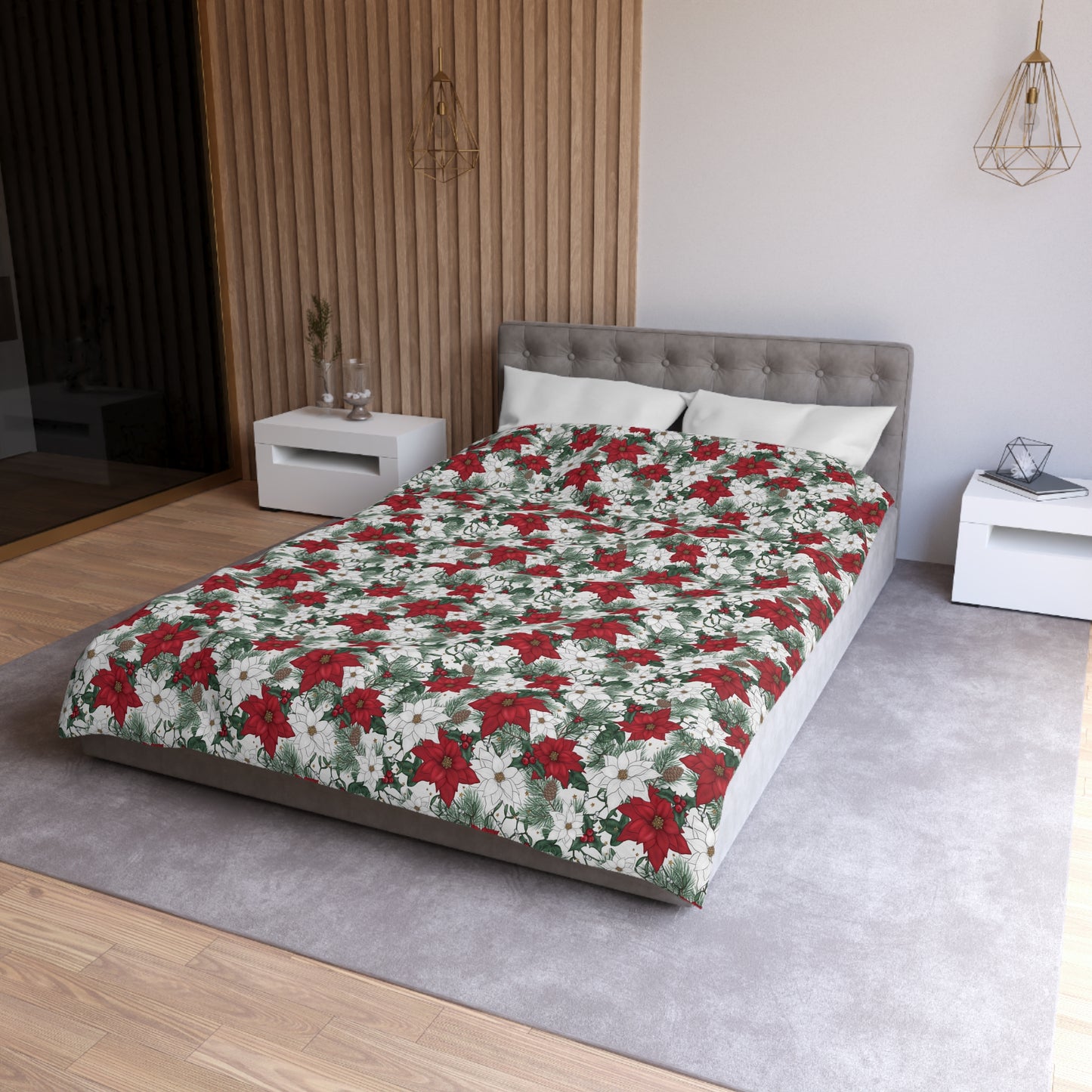 Winter Poinsettia Garden Microfiber Duvet Cover