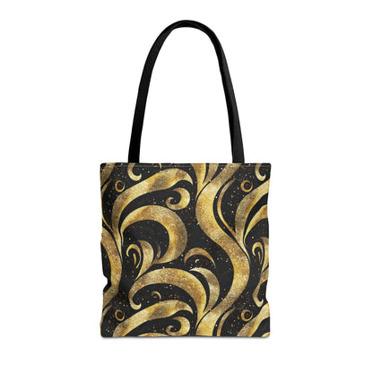 Black & Gold Luxe Swirl Canvas Tote Bag