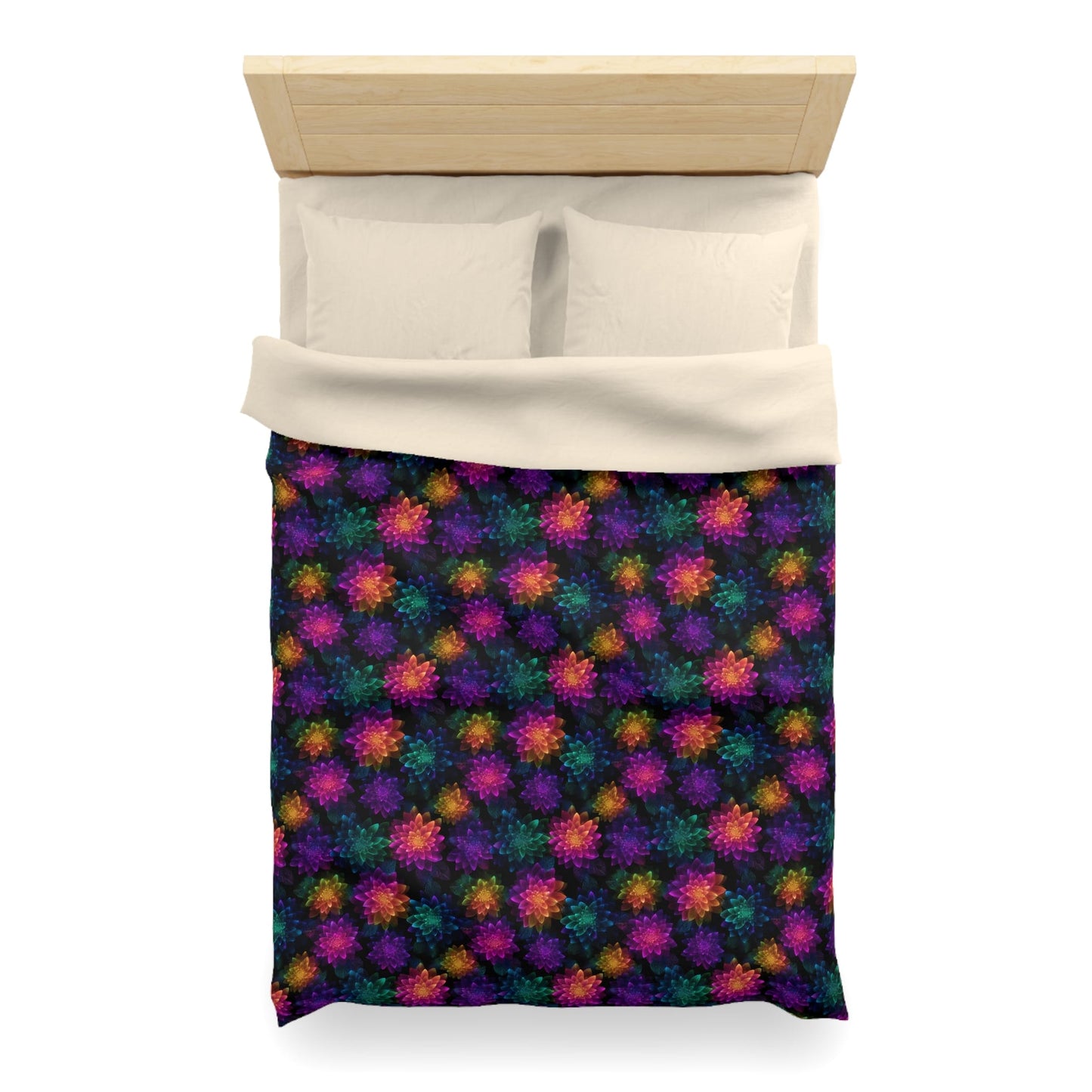 Neon Lotus Blooms Microfiber Duvet Cover