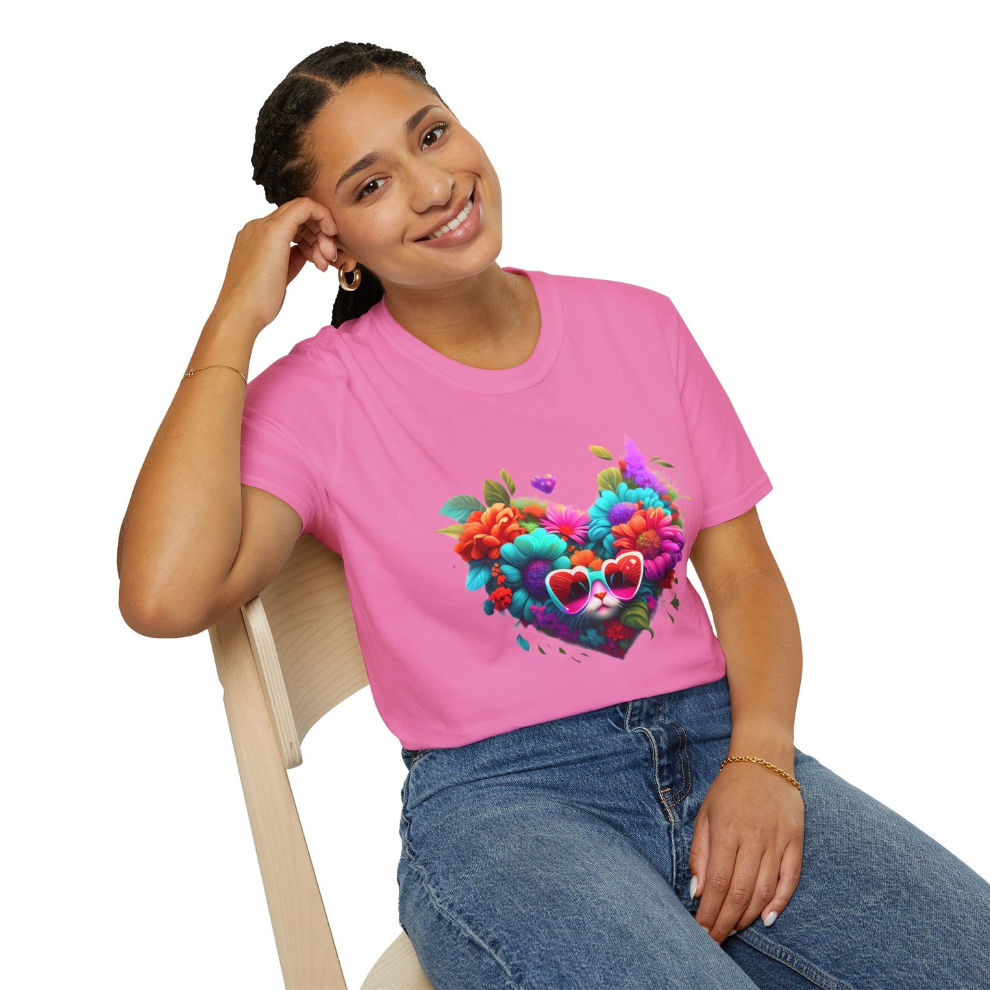 Colorful Flowers/Heart Kitten T-shirt