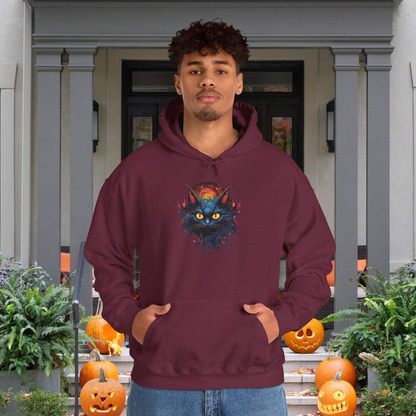 Creepy Black Cat 12 Heavy Blend™ Hooded Sweatshirt