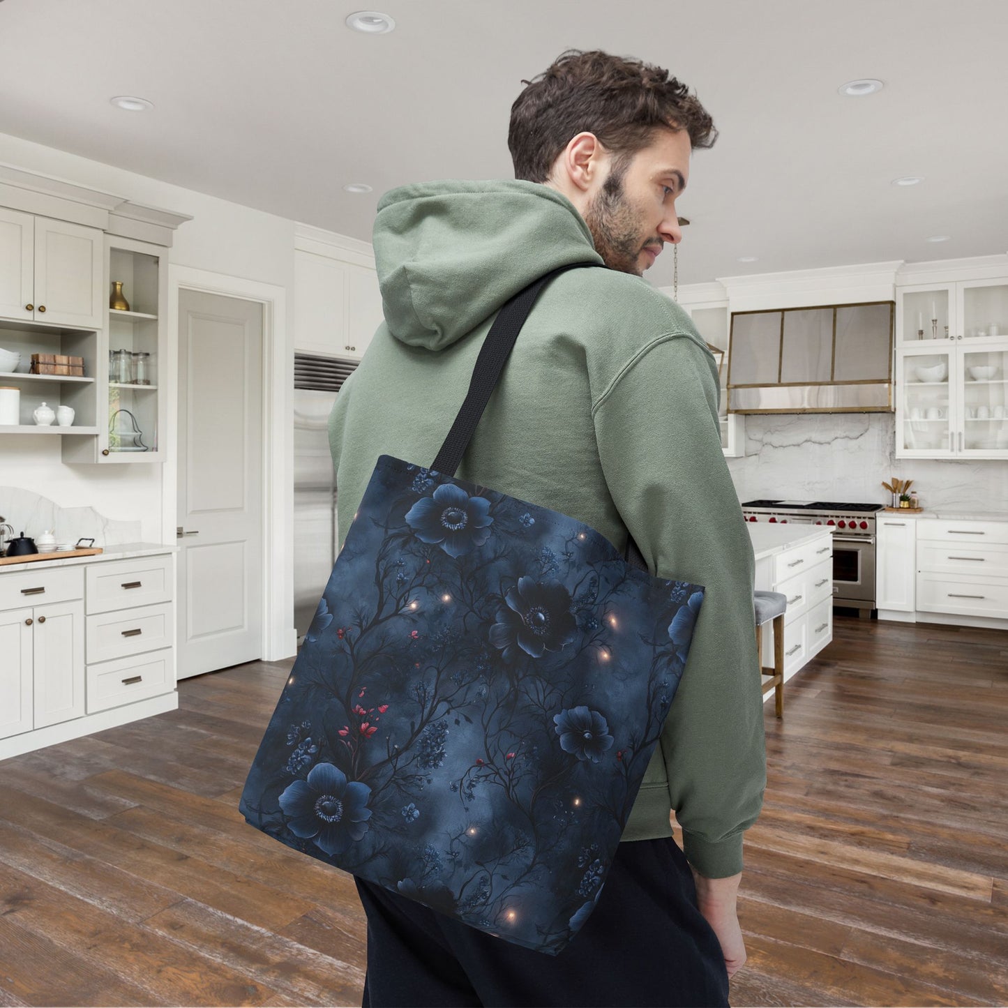 Black Roses & Vines Forget-Me-Nots Canvas Tote Bag