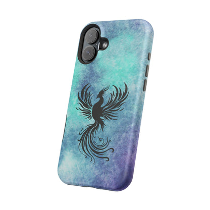 Phoenix Silhouette Over Teal Nebula MagSafe® Compatible Tough Case for iPhone