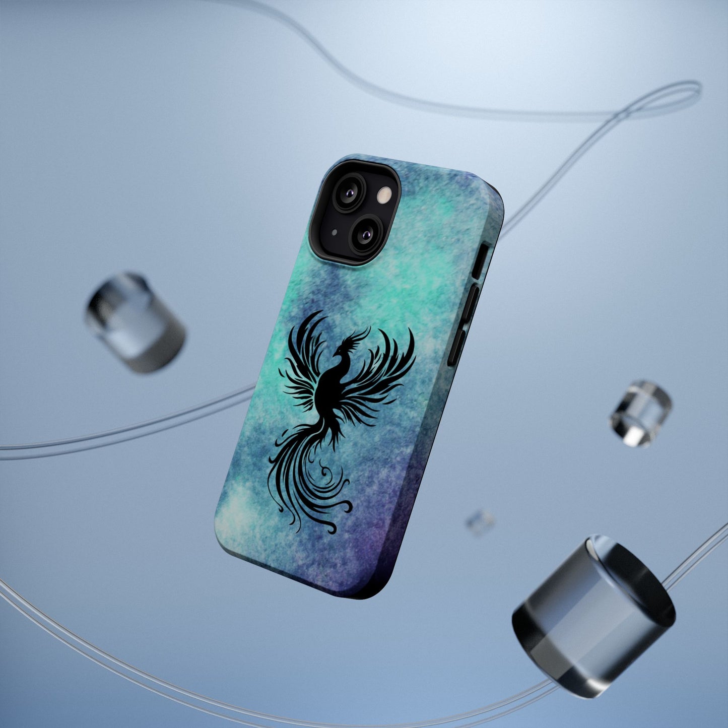 Phoenix Silhouette Over Teal Nebula MagSafe® Compatible Tough Case for iPhone