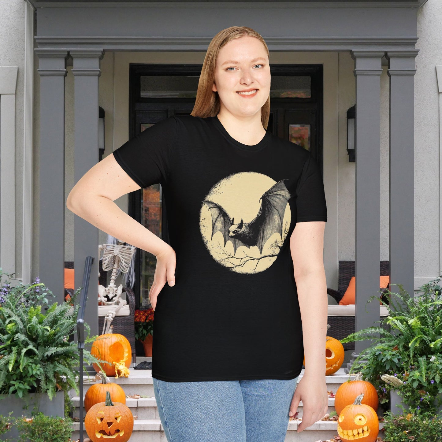 Bat Over Moon 2 Adult T-shirt