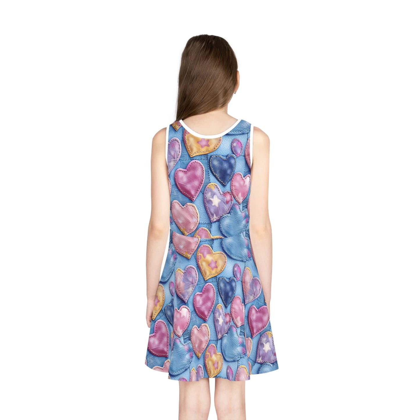 Color Pop Stitched Hearts Girls' Sleeveless Sundress