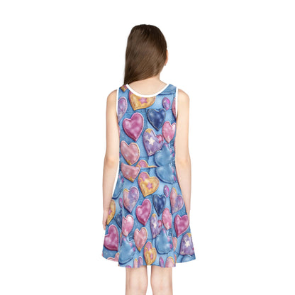 Color Pop Stitched Hearts Girls' Sleeveless Sundress