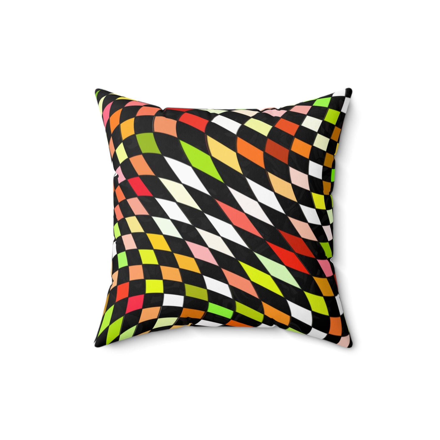 Warped Yellow/Green Checkered Throw Pillow