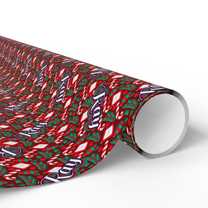 Busy Candy Cane/Christmas Tree Custom Name Wrapping Paper (Ray)