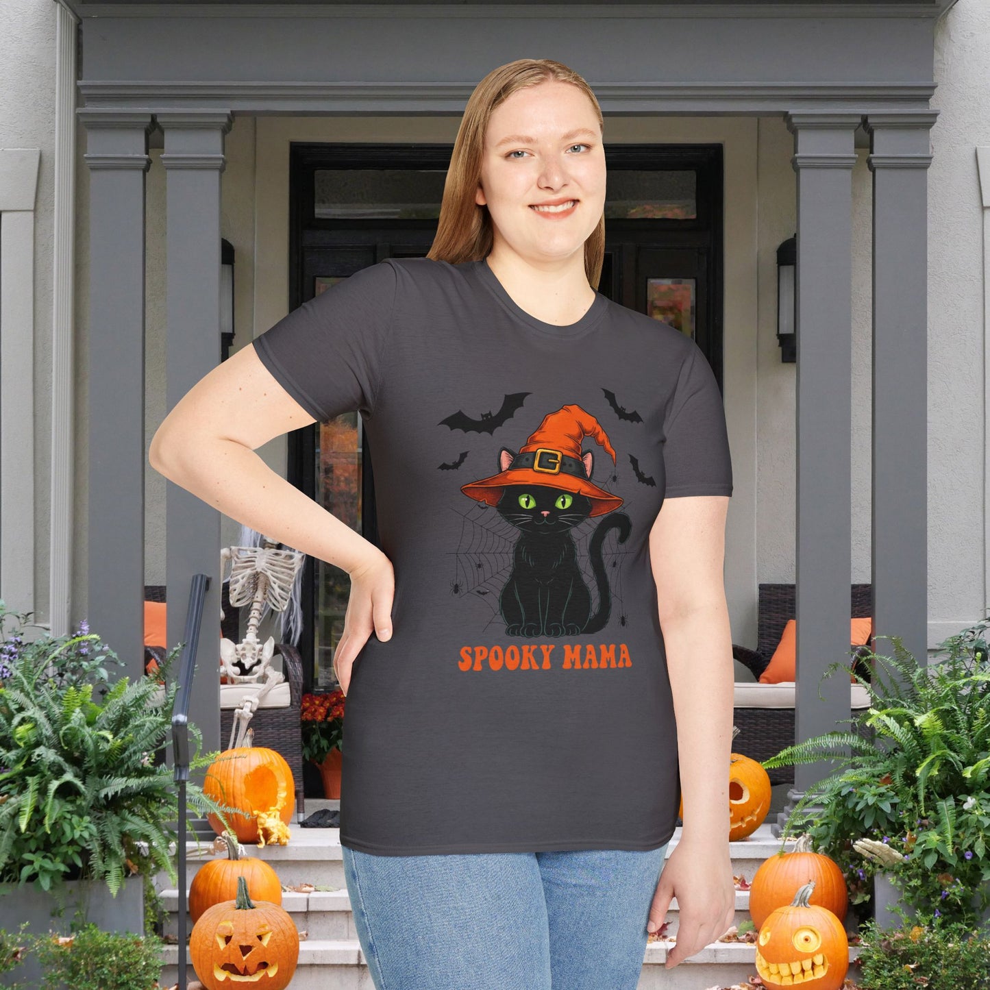 Spooky Mama (Black Catl) Adult T-shirt