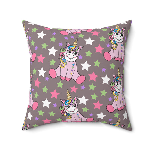 Unicorns on Brown Throw Pillow