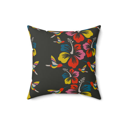 Hummingbirds & Hibiscus Flowers Throw Pillow