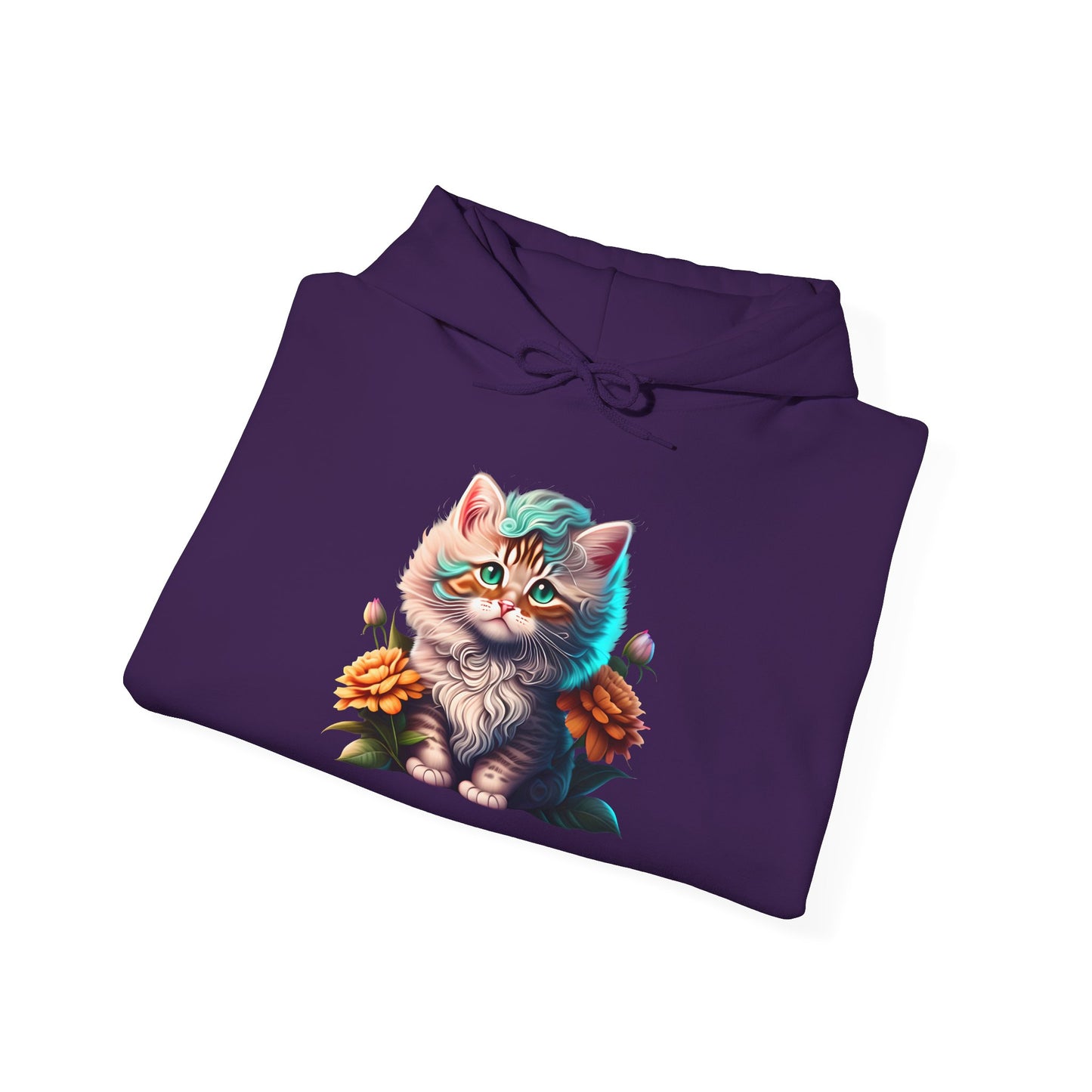 Cute Colorful Kitten in Flowers 3 Heavy Blend™ Hooded Sweatshirt