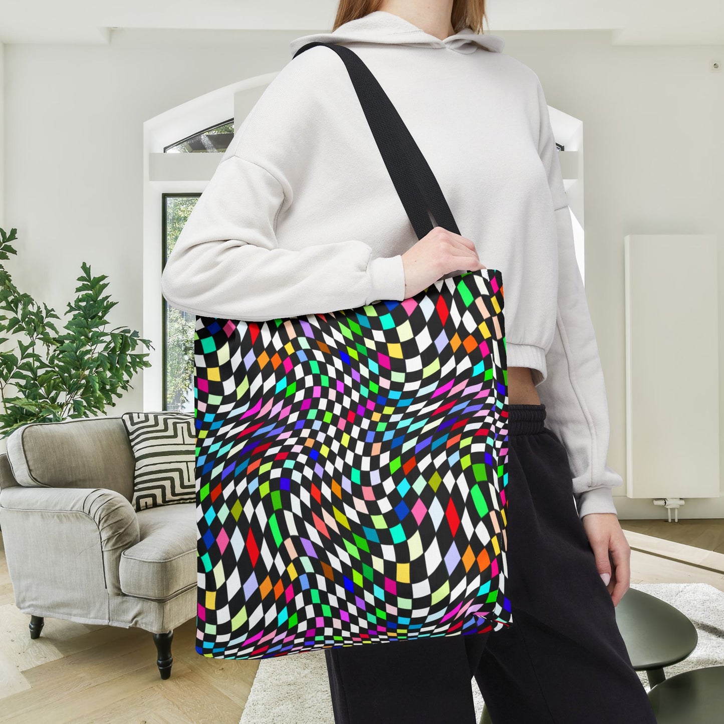Warped Colorful Checkered Canvas Tote Bag