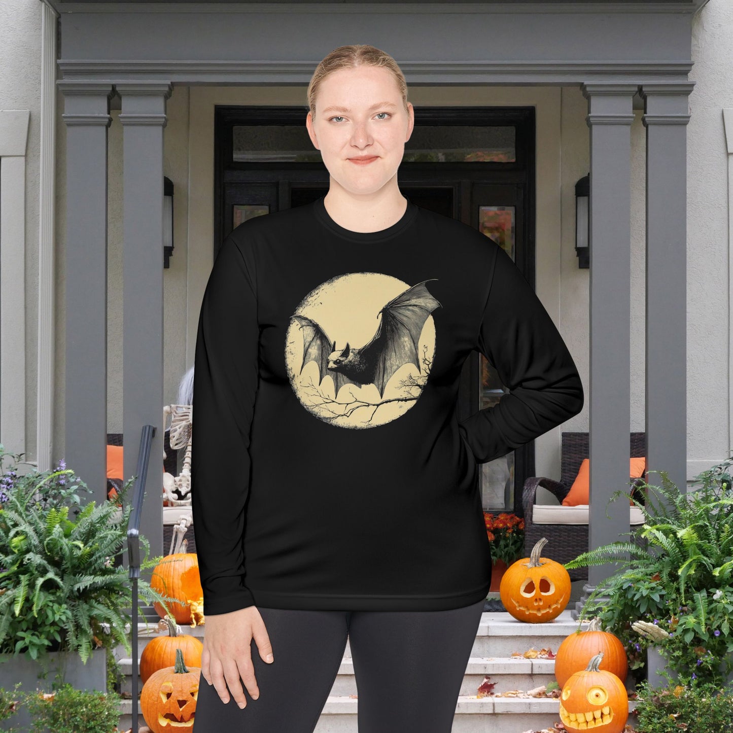Bat Over Moon 2 Adult Long Sleeve Tee