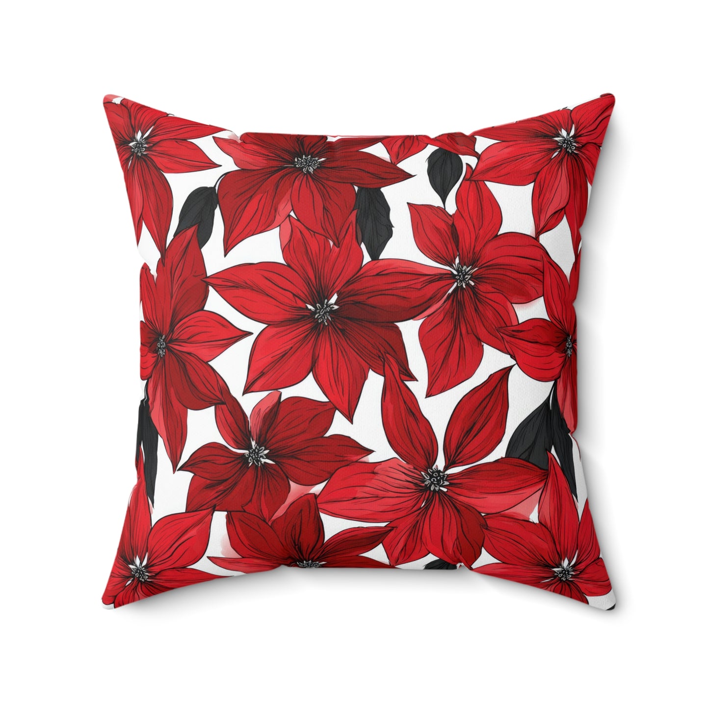 Inked Poinsettias Throw Pillow