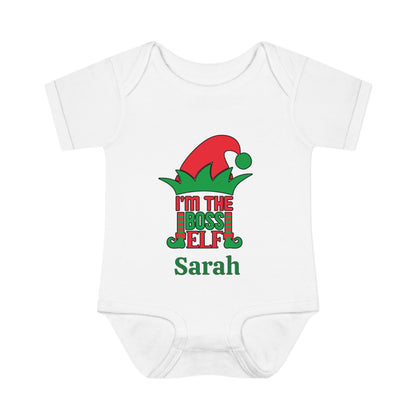 I'm The Boss Elf Personalized Infant Baby Rib Bodysuit