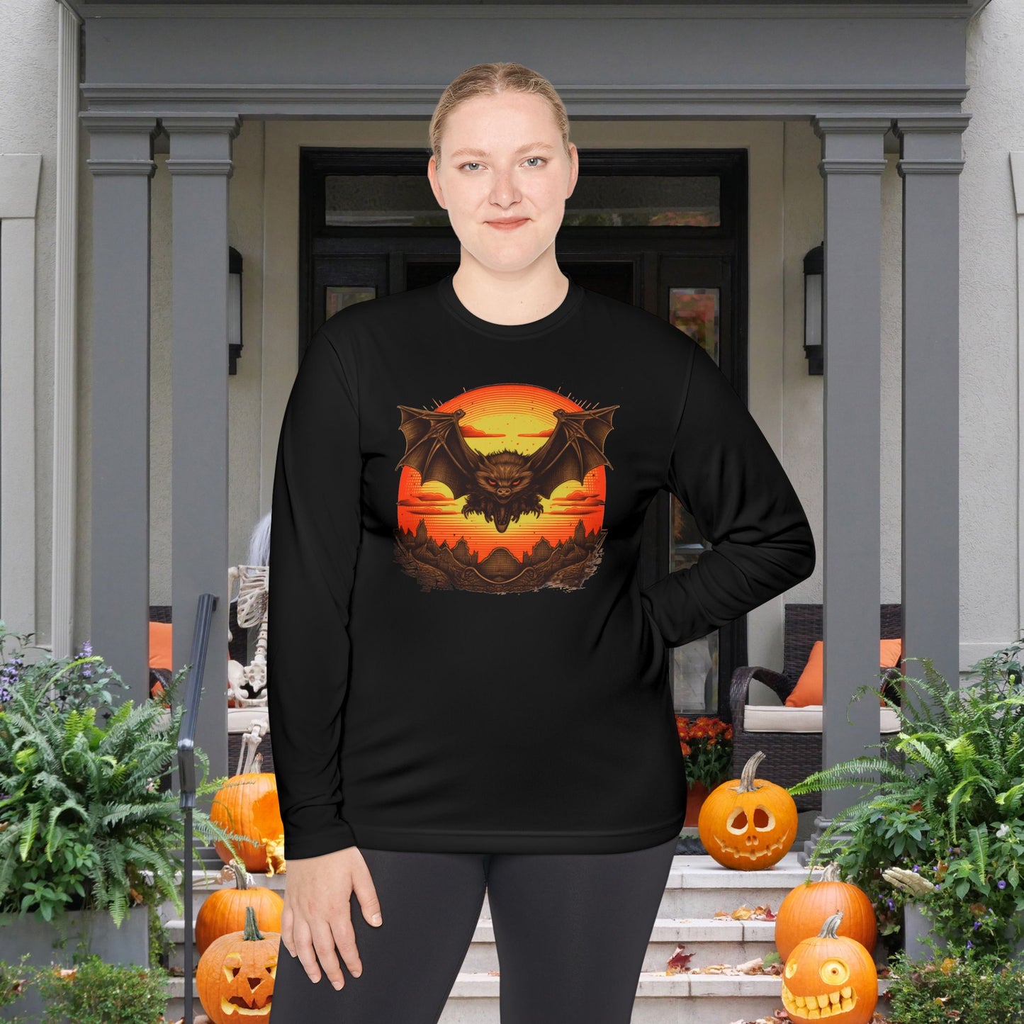 Creepy Bats Over Moon 4 Adult Long Sleeve Tee