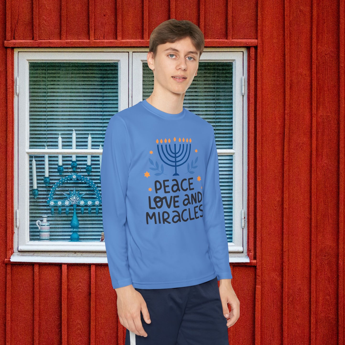 Hanukkah Peace Love & Miracles 1 Youth Long Sleeve Tee