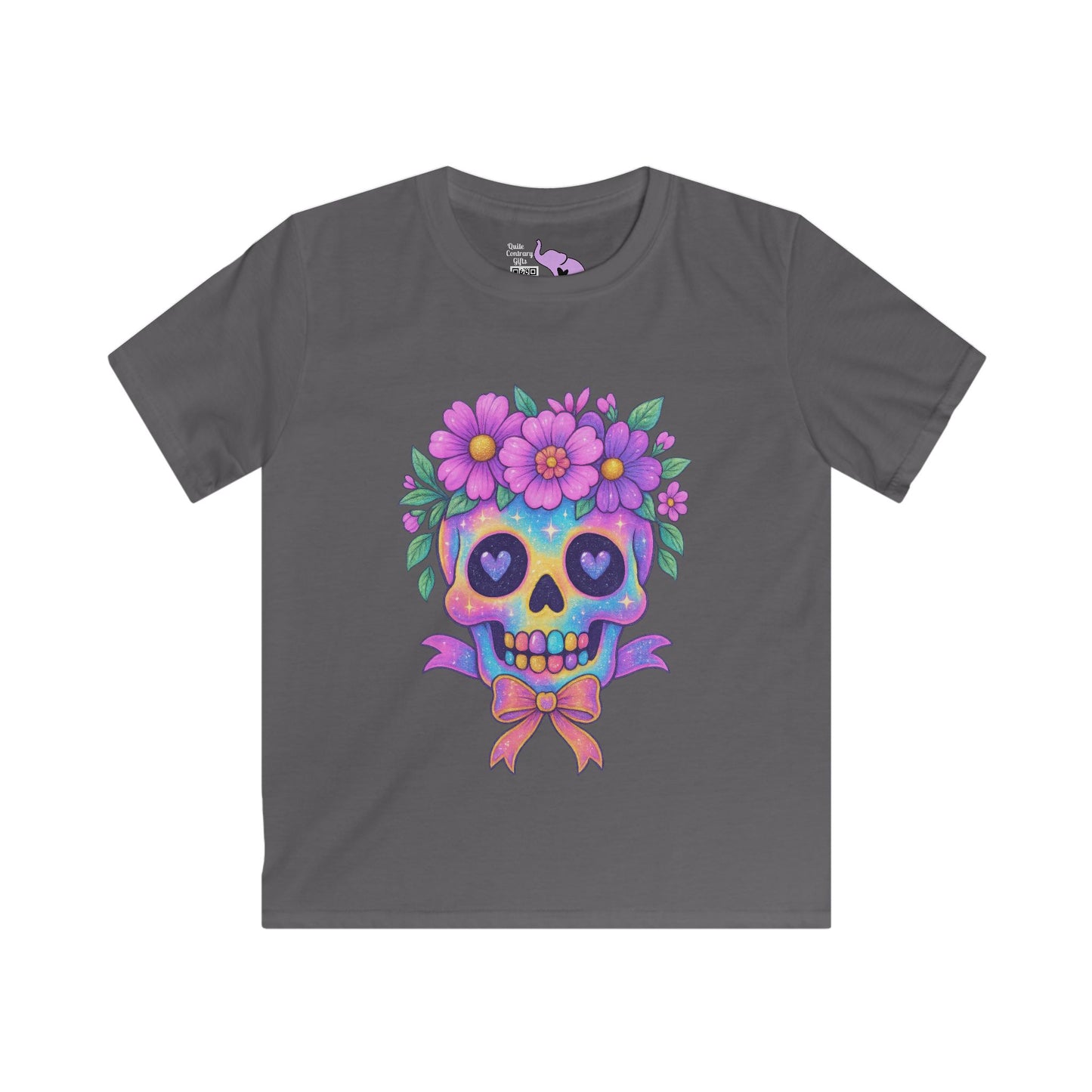 Neon Sugar Skull w/Floral Crown Youth Softstyle Tee
