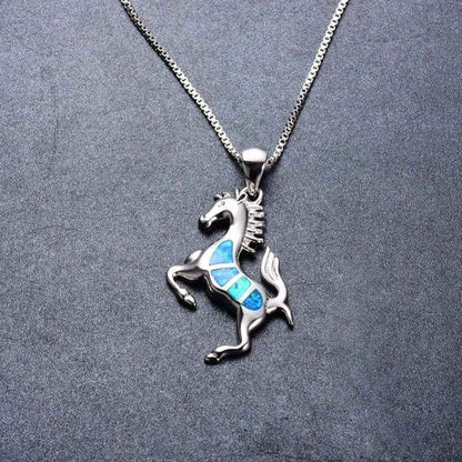 Opal Inlay Horse Necklace