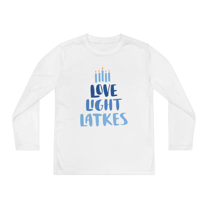 Hanukkah Love Light Latkes Youth Long Sleeve Tee