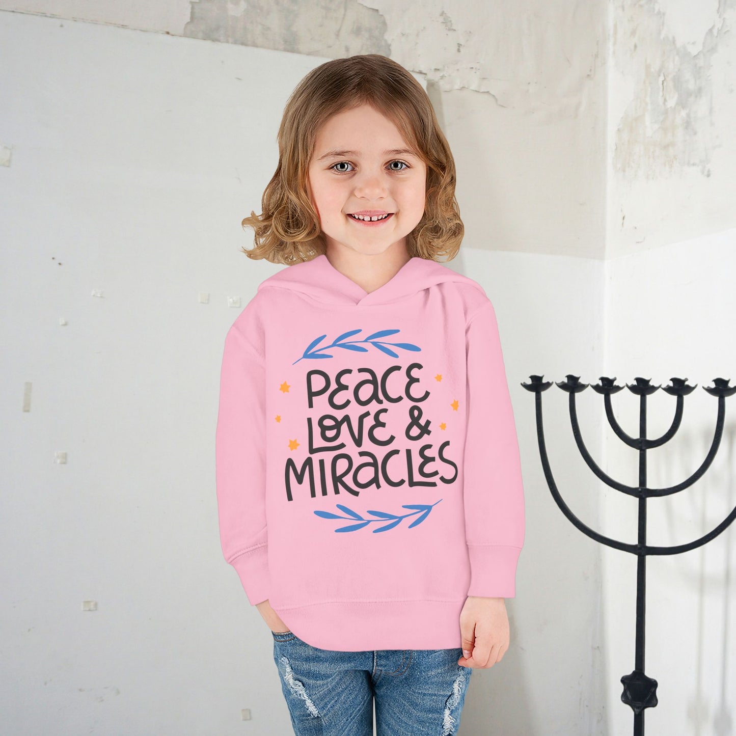 Hanukkah Peace Love & Miracles 2 Toddler Pullover Fleece Hoodie