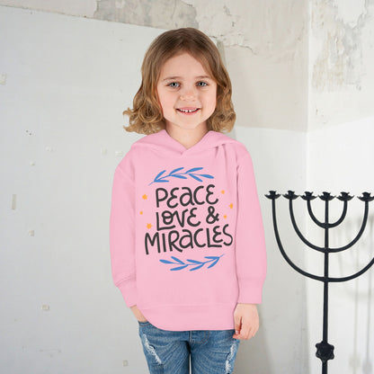 Hanukkah Peace Love & Miracles 2 Toddler Pullover Fleece Hoodie