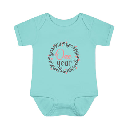 Pink Milestone Wreath Onesie-One Year