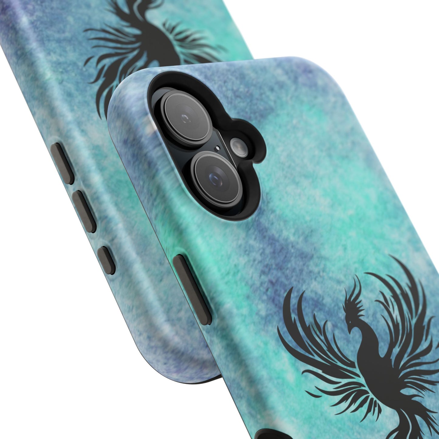 Phoenix Silhouette Over Teal Nebula MagSafe® Compatible Tough Case for iPhone